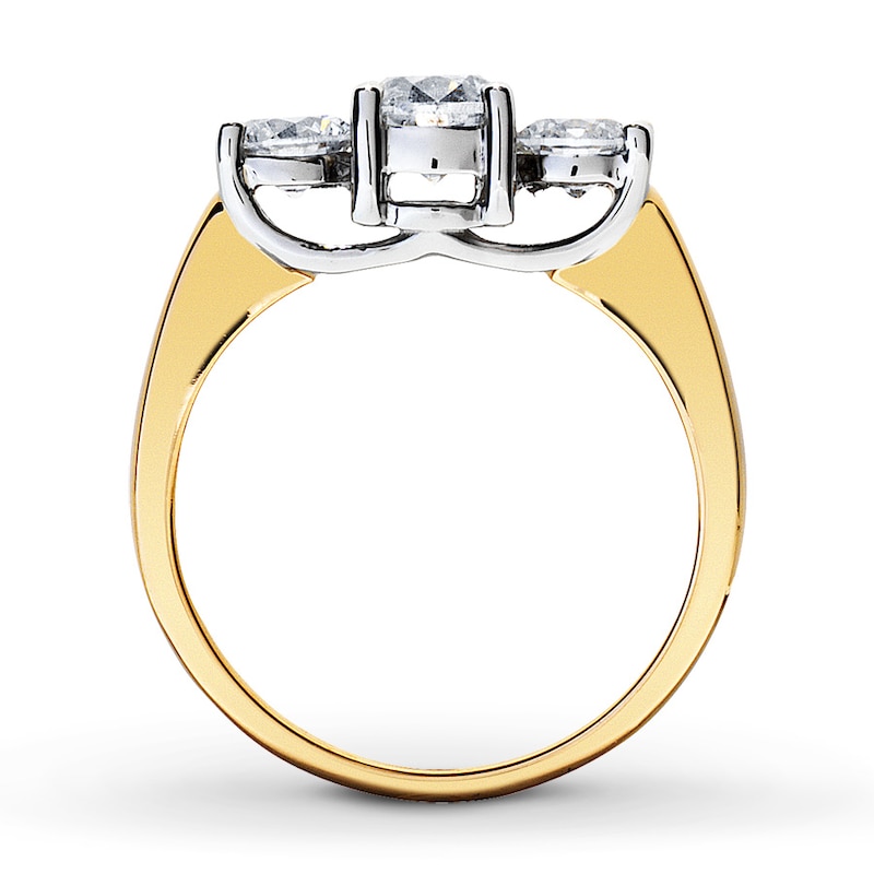 Previously Owned Three-Stone Diamond Engagement Ring 1-1/2 ct tw Round-cut 14K Yellow Gold/Platinum