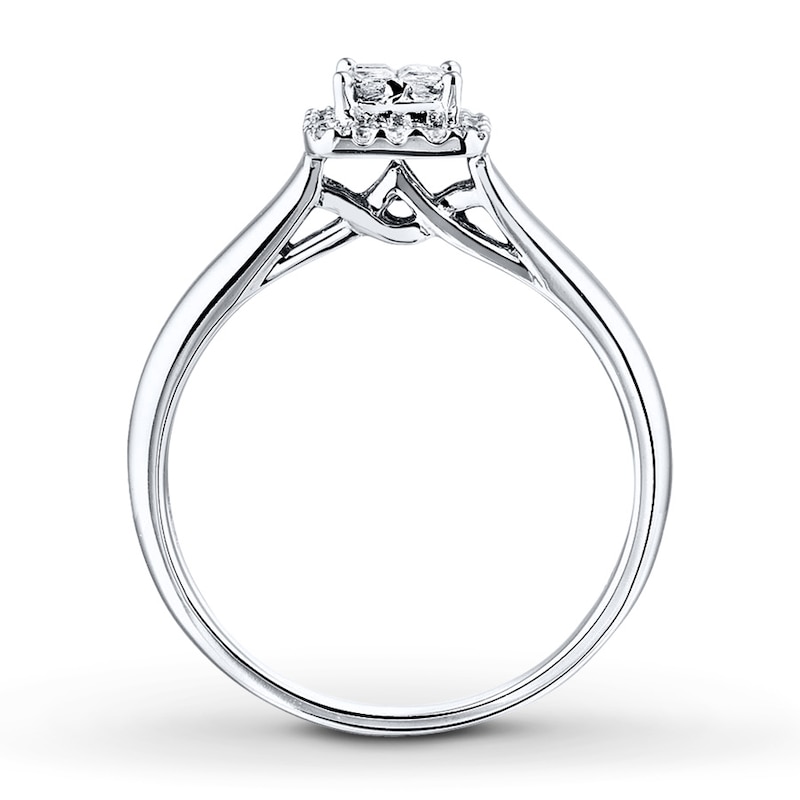 Main Image 2 of Previously Owned Engagement Ring 1/2 ct tw Princess & Round-cut Diamonds 10K White Gold - Size 3.5