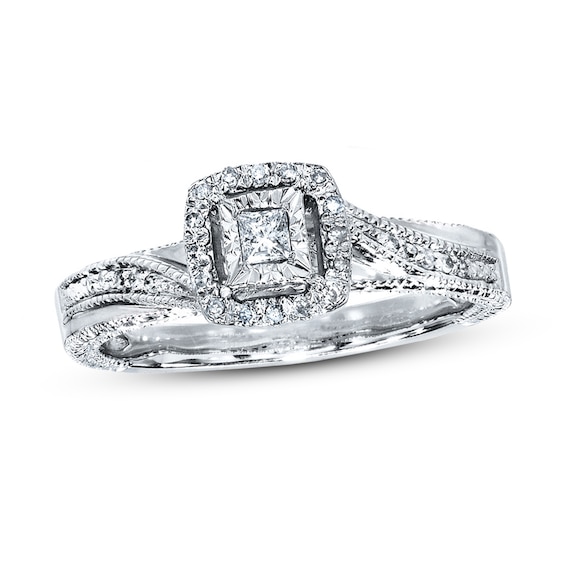 Previously Owned Ring 1/6 ct tw Princess & Round-cut Diamonds Sterling Silver Size 5