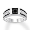 Thumbnail Image 1 of Previously Owned Men's Black & White Diamond Wedding Band 3/4 ct tw Round-cut 10K White Gold - Size 14.25