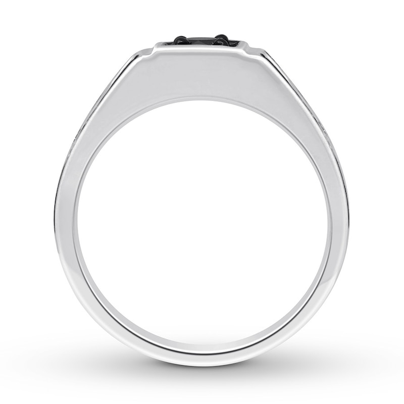 Main Image 2 of Previously Owned Men's Black & White Diamond Wedding Band 3/4 ct tw Round-cut 10K White Gold - Size 14.25