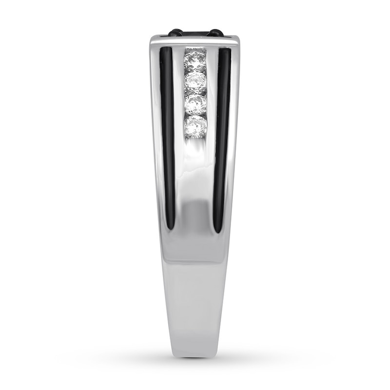 Main Image 3 of Previously Owned Men's Black & White Diamond Wedding Band 3/4 ct tw Round-cut 10K White Gold - Size 14.25