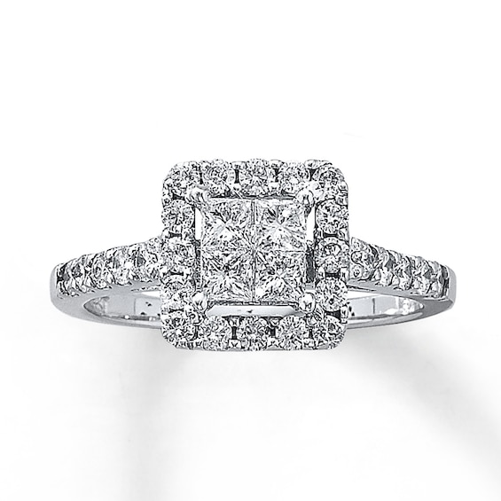 Previously Owned Engagement Ring 1 ct tw Princess & Round-cut Diamonds 14K White Gold Size 4