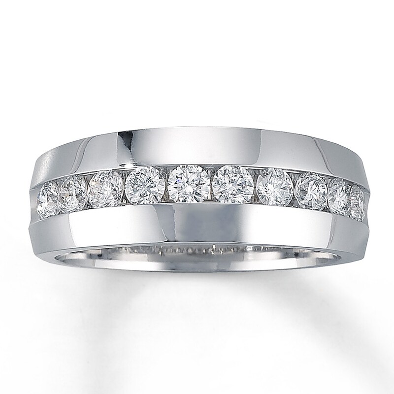 Main Image 1 of Previously Owned Men's Wedding Band 1 ct tw Round-cut Diamonds 14K White Gold - Size 7.75