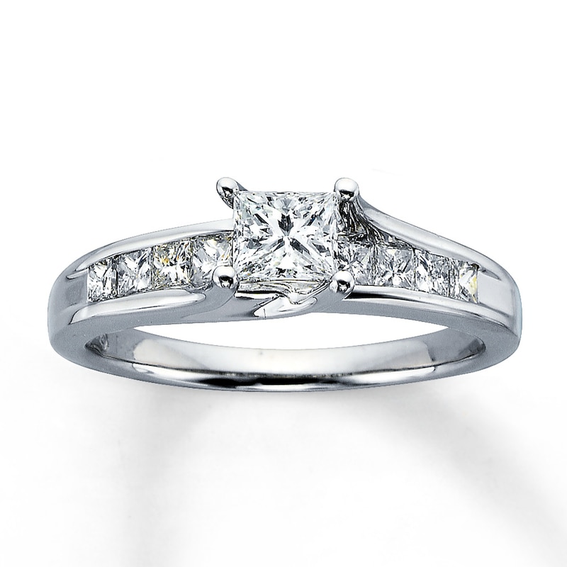 Main Image 1 of Previously Owned Diamond Engagement Ring 1 ct tw Princess-cut 14K White Gold Size 4.25