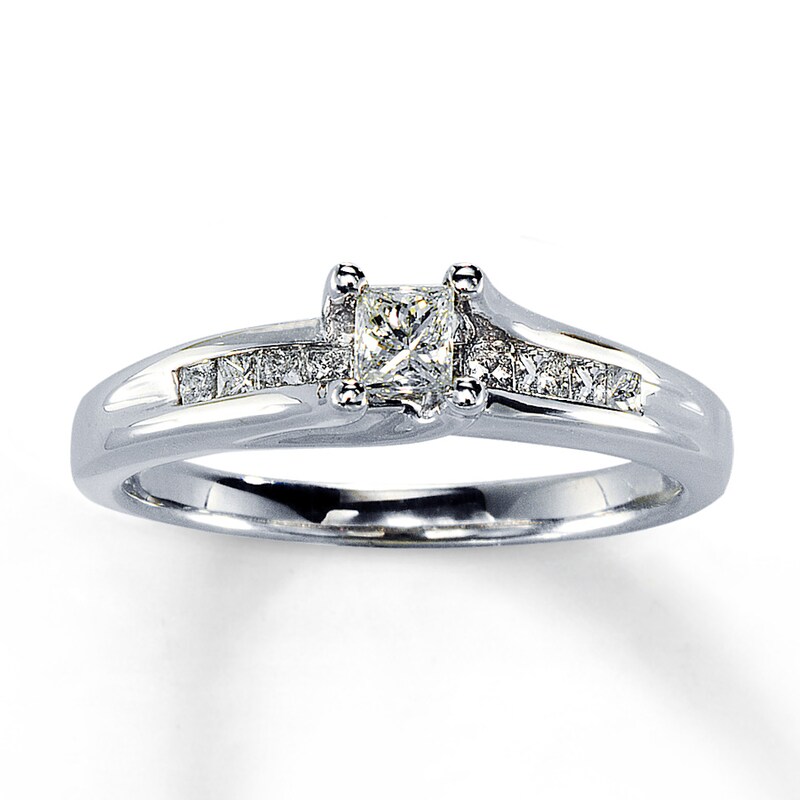 Main Image 1 of Previously Owned Diamond Engagement Ring 1/2 ct tw Princess-cut 14K White Gold Size 3.75