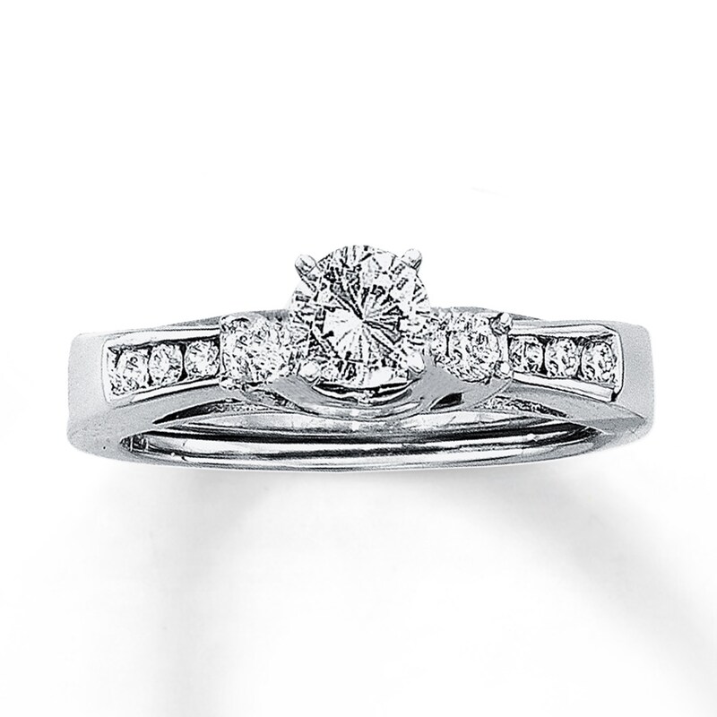 Main Image 4 of Previously Owned Diamond Enhancer Ring 1/5 ct tw Round-cut 14K White Gold - Size 10