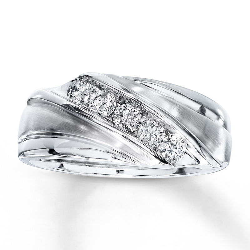 Main Image 1 of Previously Owned Men's Diamond Ring 1/2 ct tw Round-cut 10K White Gold - Size 14