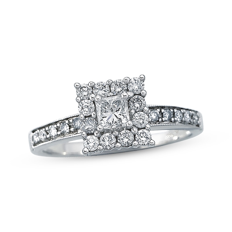 Main Image 1 of Previously Owned Diamond Engagement Ring 5/8 ct tw Princess & Round-cut 14K White Gold Size 3.75