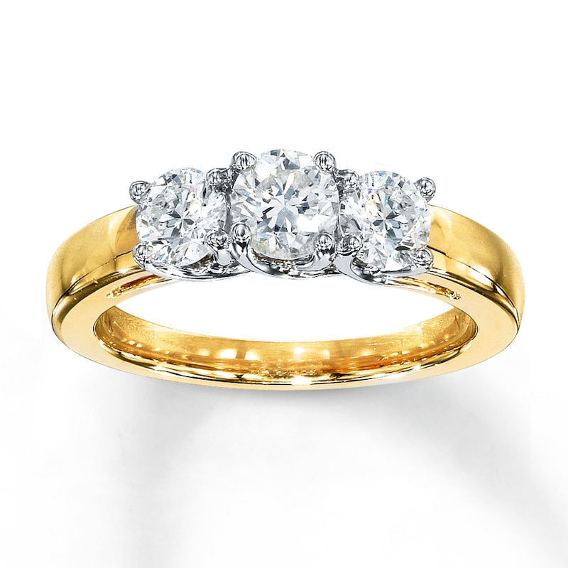 Main Image 1 of Previously Owned 3-Stone Diamond Ring 1 ct tw Round-cut 14K Yellow Gold - Size 3.5