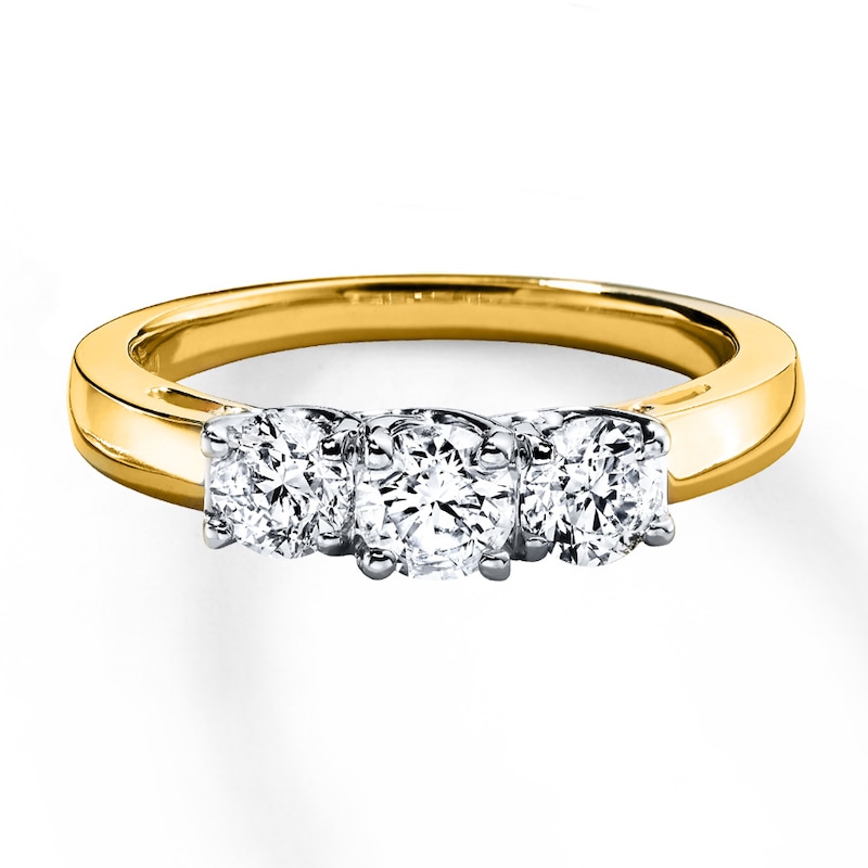 Previously Owned 3-Stone Diamond Ring 1 ct tw Round-cut 14K Yellow Gold - Size 3.5