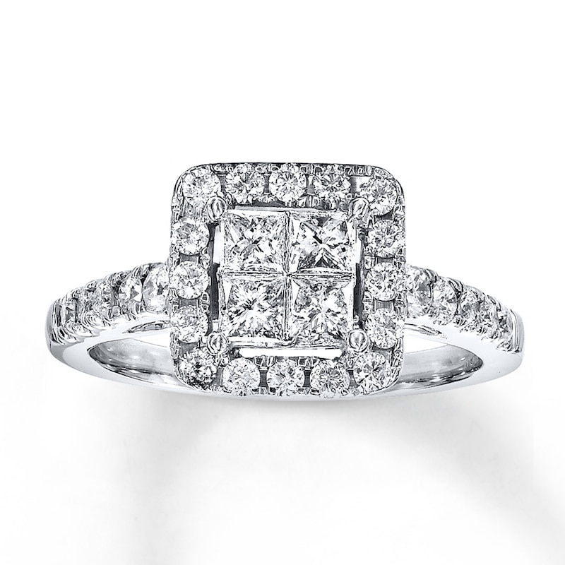 Main Image 1 of Previously Owned Diamond Engagement Ring 7/8 ct tw Princess & Round-cut 14K White Gold - Size 8.5
