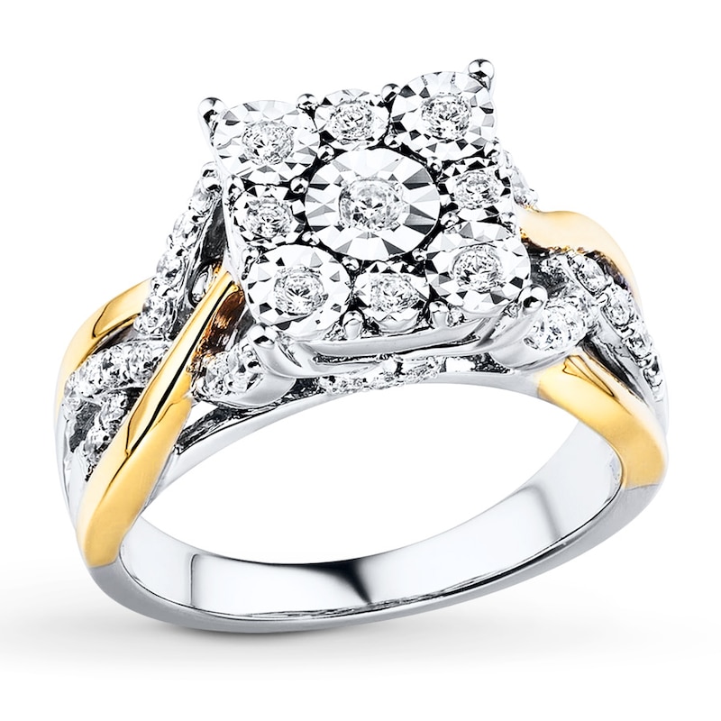 Main Image 1 of Previously Owned Diamond Engagement Ring 1/2 ct tw Round-cut 10K Two-Tone Gold - Size 9.5