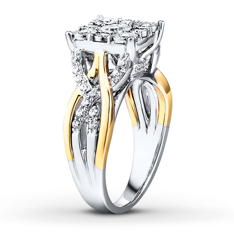 Main Image 3 of Previously Owned Diamond Engagement Ring 1/2 ct tw Round-cut 10K Two-Tone Gold - Size 9.5