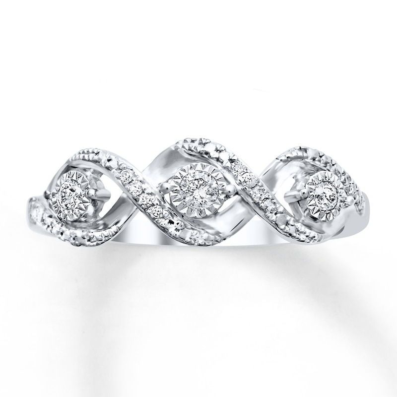 Previously Owned Three-Stone Diamond Ring 1/10 ct tw Round-cut Sterling Silver - Size 9.75
