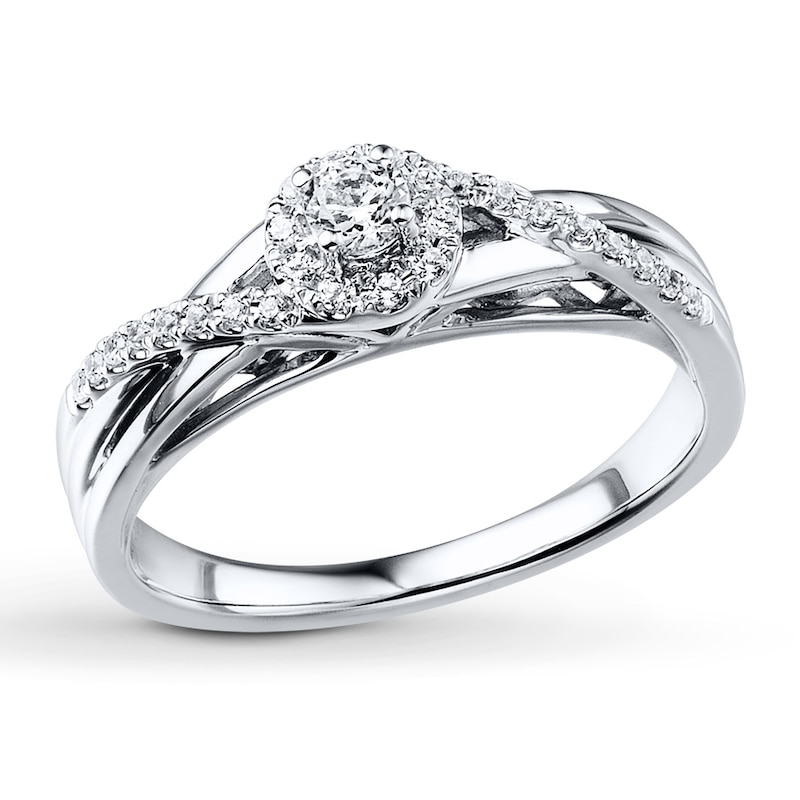Main Image 1 of Previously Owned Diamond Engagement Ring 1/4 ct tw Round-cut 10K White Gold Size 10