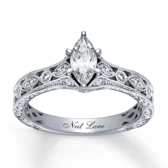Previously Owned Neil Lane Engagement Ring 3/4 ct tw Marquise & Round-cut Diamonds 14K White Gold Size 5