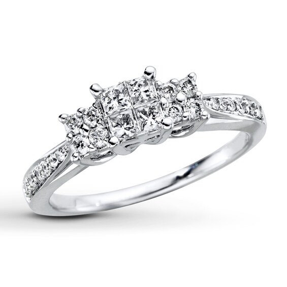 Previously Owned Diamond Engagement Ring 1/2 ct tw Princess & Round-cut 14K White Gold Size 4