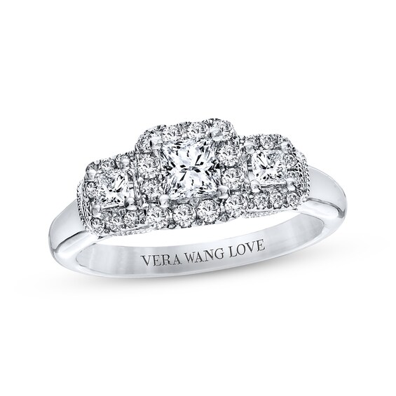 Previously Owned Diamond & Sapphire Engagement Ring 3/4 ct tw Princess & Round-cut 14K White Gold Size 4