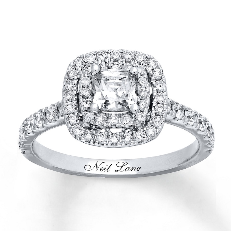 Main Image 1 of Previously Owned Neil Lane Engagement Ring 1-1/8 ct tw Cushion & Round-cut Diamonds 14K White Gold Size 3.75