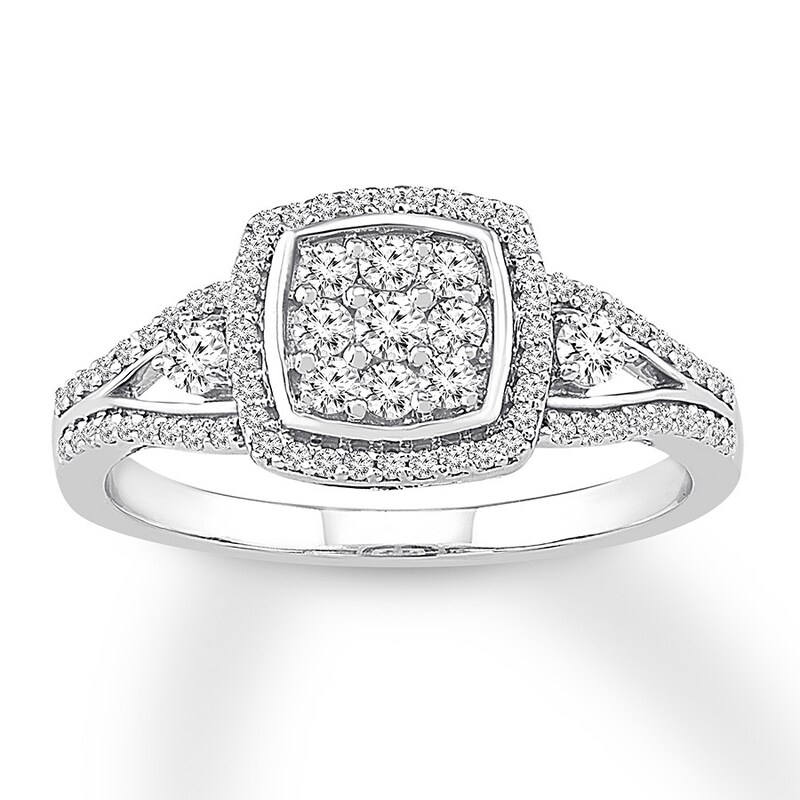 Main Image 1 of Previously Owned Diamond Ring 1/2 ct tw Round-cut 10K White Gold - Size 10