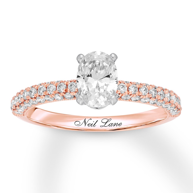 Previously Owned Neil Lane Engagement Ring 1-1/2 ct tw Oval & Round-cut Diamonds 14K Rose Gold