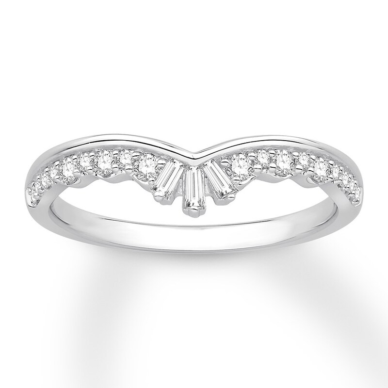 Previously Owned Diamond Enhancer Ring 1/4 ct tw Round & Baguette-cut 14K White Gold - Size 10.5