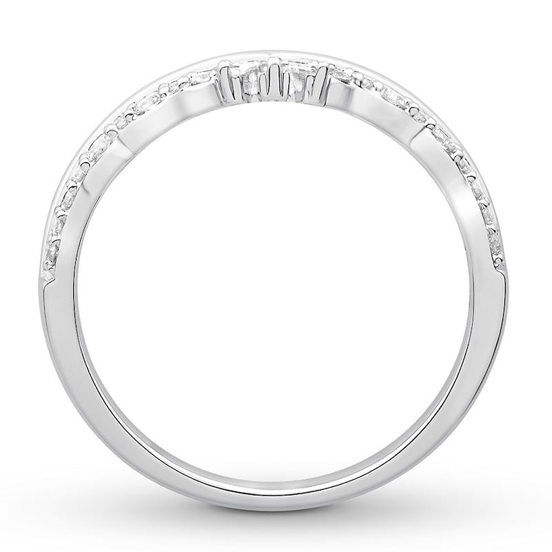 Previously Owned Diamond Enhancer Ring 1/4 ct tw Round & Baguette-cut 14K White Gold - Size 10.5