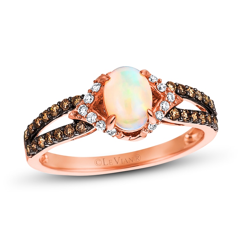 Main Image 1 of Previously Owned Le Vian Opal Ring 1/3 ct tw Round-cut Diamonds 14K Strawberry Gold - Size 9.75