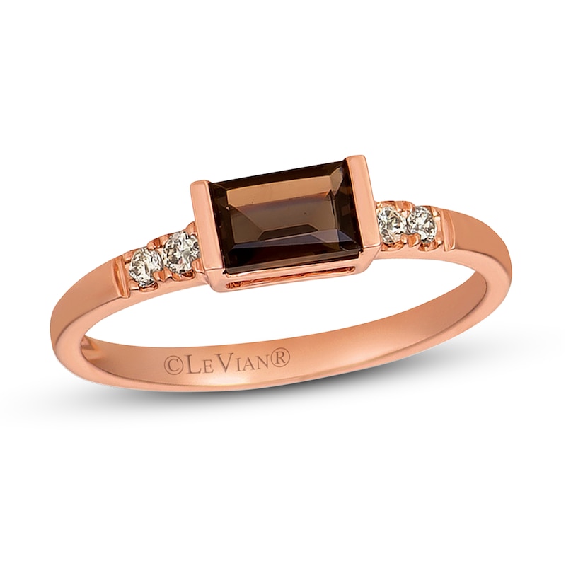 Previously Owned Le Vian Chocolate Quartz Ring 1/20 ct tw Round-cut Diamonds 14K Strawberry Gold