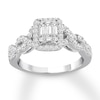 Thumbnail Image 0 of Previously Owned Diamond Engagement Ring 7/8 ct tw Baguette & Round-cut 14K White Gold - Size 9.75