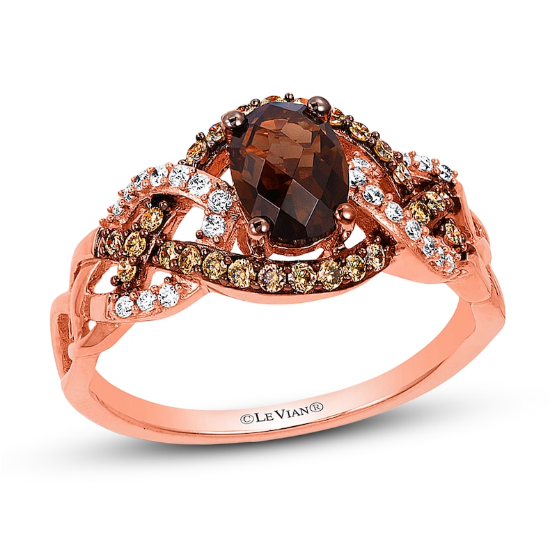 Previously Owned Le Vian Chocolate Quartz Ring 1/4 ct tw Round-cut Diamonds 14K Strawberry Gold
