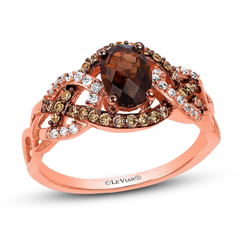 Previously Owned Le Vian Chocolate Quartz Ring 1/4 ct tw Round-cut Diamonds 14K Strawberry Gold - Size 9.5