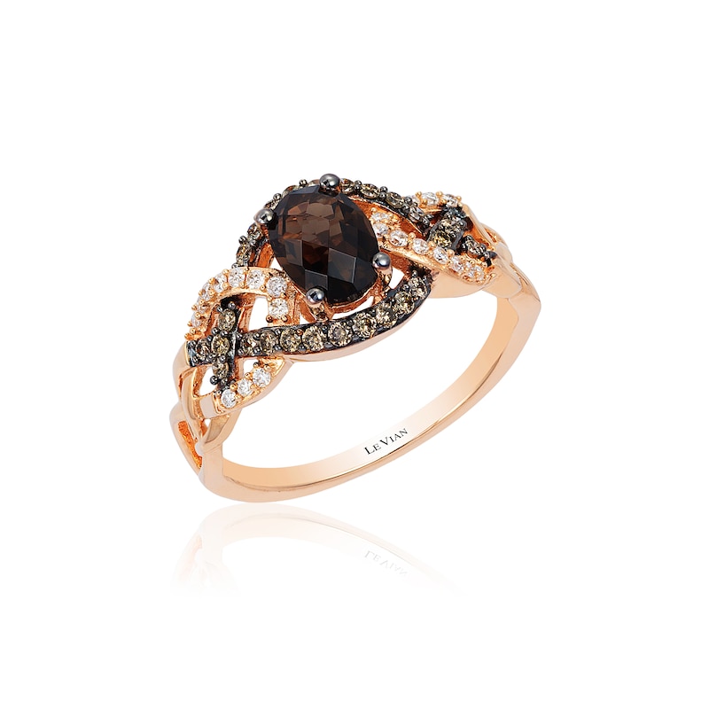 Previously Owned Le Vian Chocolate Quartz Ring 1/4 ct tw Round-cut Diamonds 14K Strawberry Gold - Size 9.5