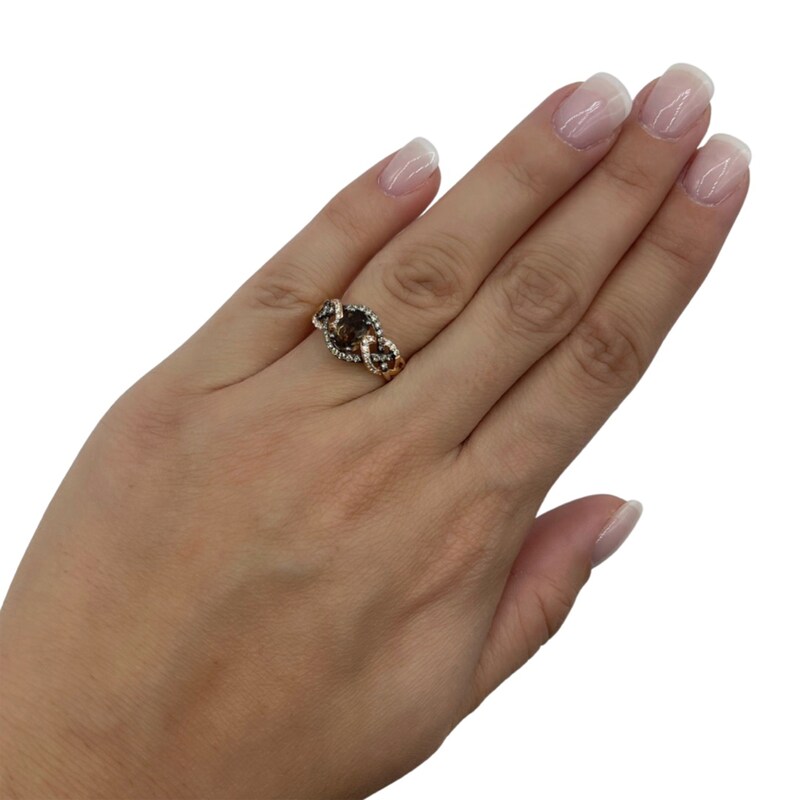 Main Image 6 of Previously Owned Le Vian Chocolate Quartz Ring 1/4 ct tw Round-cut Diamonds 14K Strawberry Gold - Size 9.5