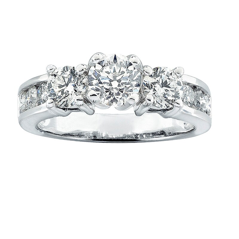 Main Image 1 of Previously Owned Three-Stone Diamond Engagement Ring 2 ct tw Round-cut 14K White Gold - Size 9.75