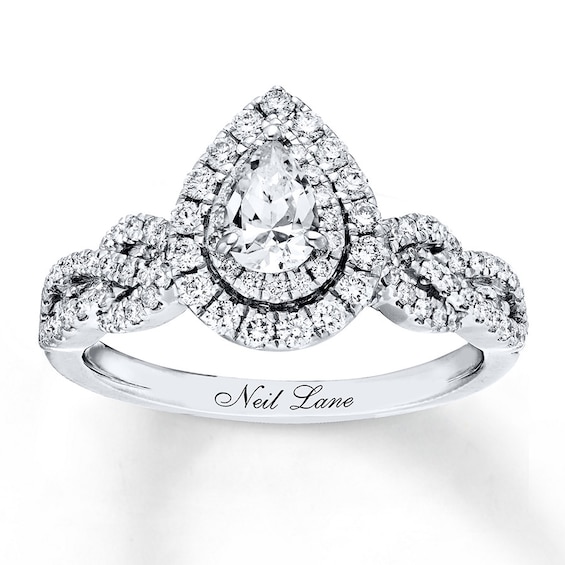 Previously Owned Neil Lane Engagement Ring 7/8 ct tw Pear & Round-cut Diamonds 14K White Gold Size 4.5