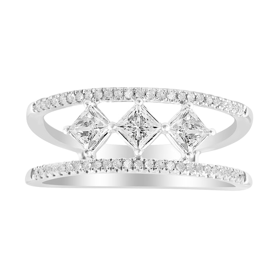Previously Owned Three-Stone Diamond Ring 3/4 ct tw Princess & Round-cut 10K White Gold 9