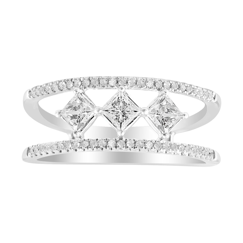 Previously Owned Three-Stone Diamond Ring 3/4 ct tw Princess & Round-cut 10K White Gold