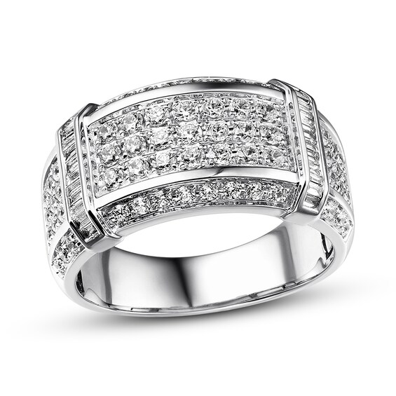 Previously Owned Men's Diamond Wedding Band 1-1/2 ct tw Round & Baguette-cut 10K White Gold Size 13.25