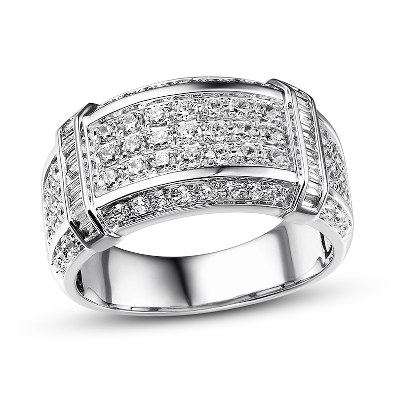 Previously Owned Men's Diamond Wedding Band 1-1/2 ct tw Round & Baguette-cut 10K White Gold - Size 13.25