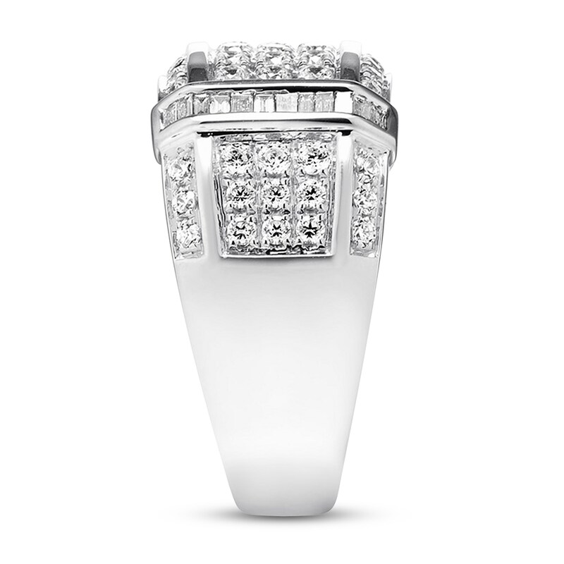 Main Image 2 of Previously Owned Men's Diamond Wedding Band 1-1/2 ct tw Round & Baguette-cut 10K White Gold - Size 13.25