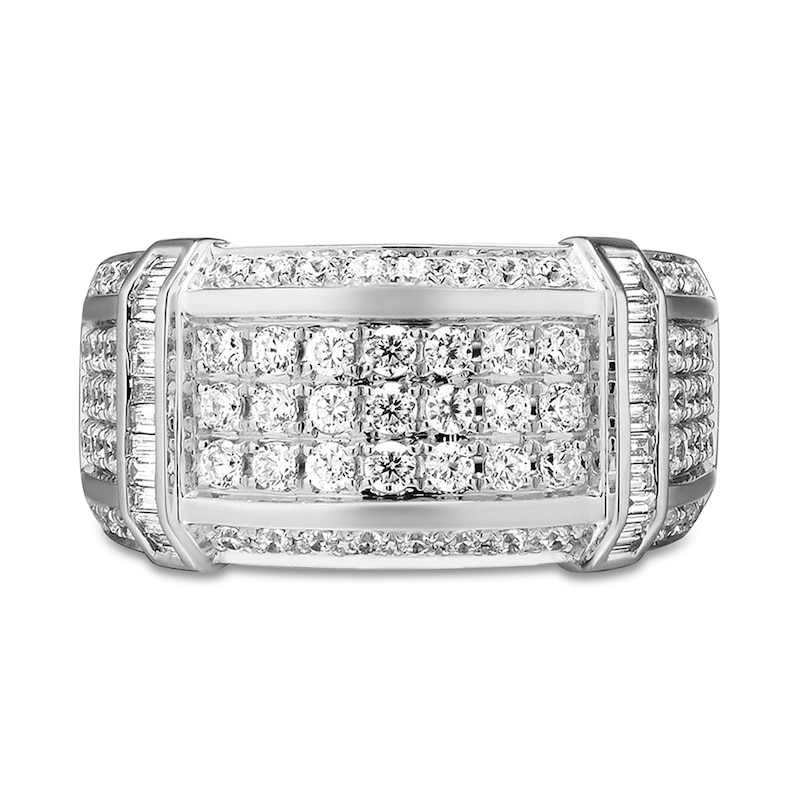 Main Image 3 of Previously Owned Men's Diamond Wedding Band 1-1/2 ct tw Round & Baguette-cut 10K White Gold - Size 13.25