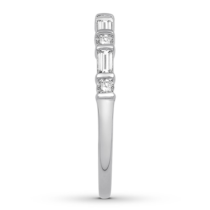 Main Image 3 of Previously Owned Diamond Anniversary Band 1/3 ct tw Baguette & Round-cut 14K White Gold - Size 9.25