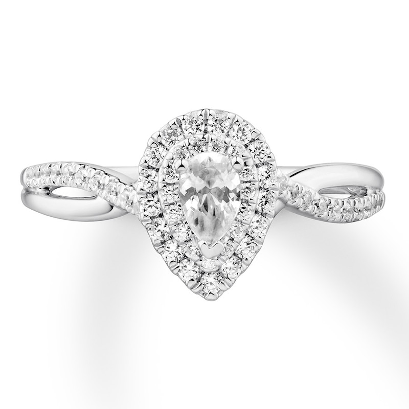 Main Image 3 of Previously Owned Diamond Engagement Ring 1/2 ct tw Pear & Round-cut 14K White Gold - Size 10