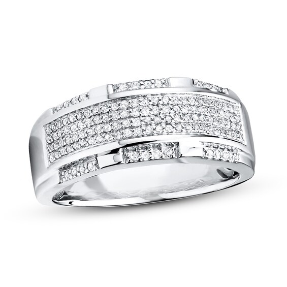 Previously Owned Men's Diamond Wedding Band 1/2 ct tw Round-cut 10K White Gold Size 13.5