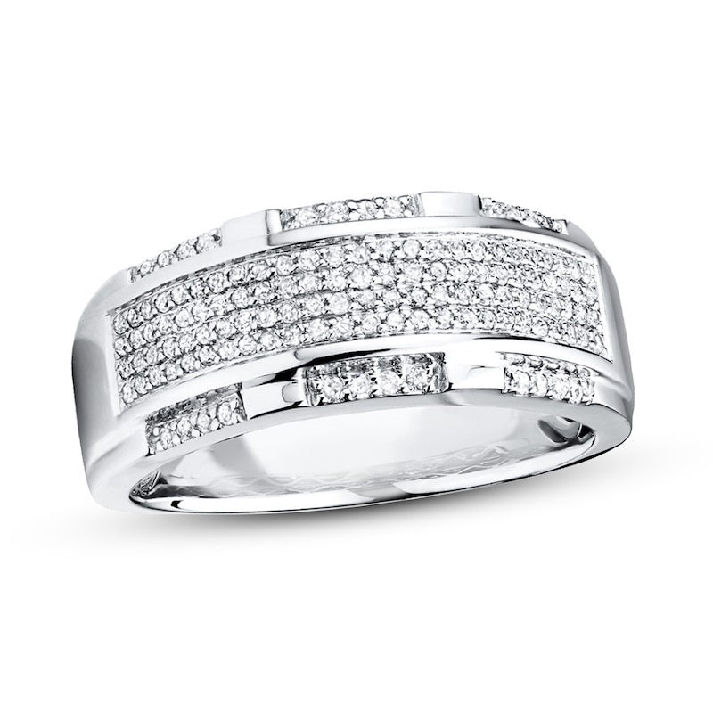 Main Image 1 of Previously Owned Men's Diamond Wedding Band 1/2 ct tw Round-cut 10K White Gold - Size 13.5