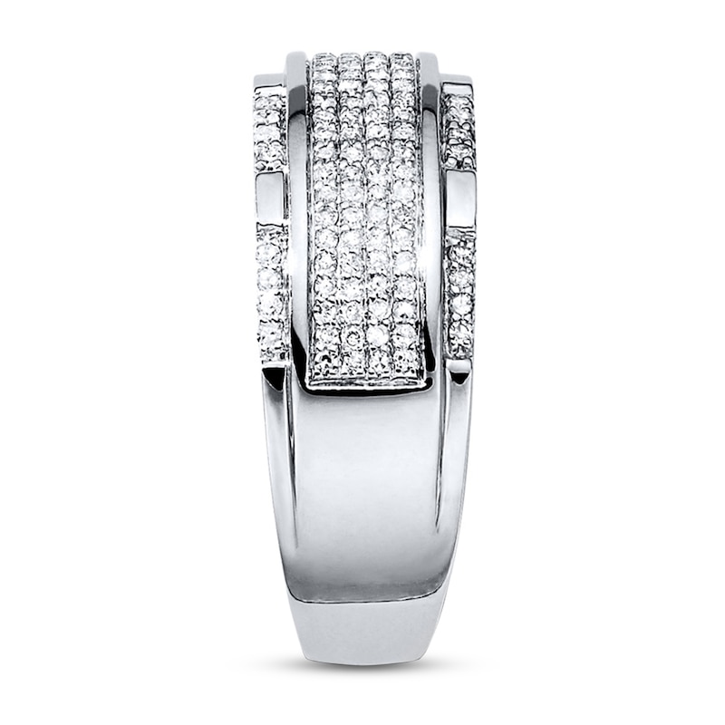 Main Image 3 of Previously Owned Men's Diamond Wedding Band 1/2 ct tw Round-cut 10K White Gold - Size 13.5