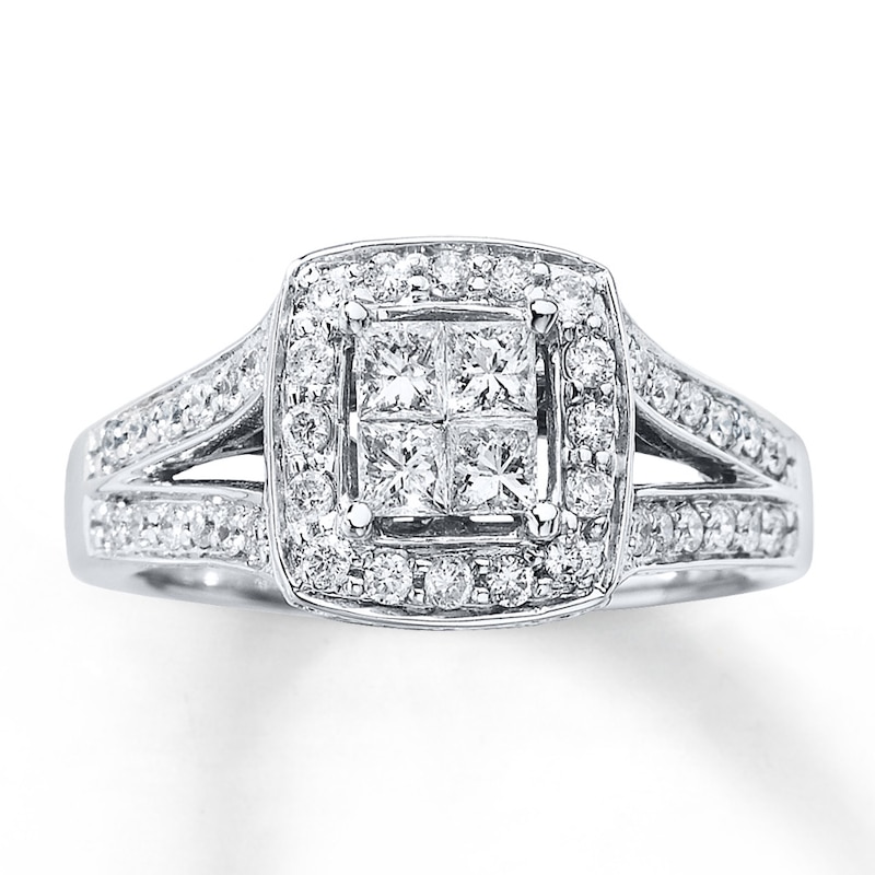 Previously Owned Engagement Ring 3/4 ct tw Princess & Round-cut Diamonds 14K White Gold - Size 3.75
