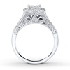 Thumbnail Image 1 of Previously Owned Engagement Ring 3/4 ct tw Princess & Round-cut Diamonds 14K White Gold - Size 3.75